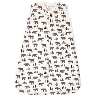 Hudson Baby Infant Boy Premium Quilted Sleeveless Sleeping Bag and Wearable Blanket, Moose Bear