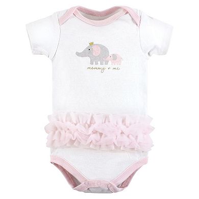 Hudson Baby Infant Girl Cotton Bodysuits, Pink Gray Elephant, 3-6 Months
