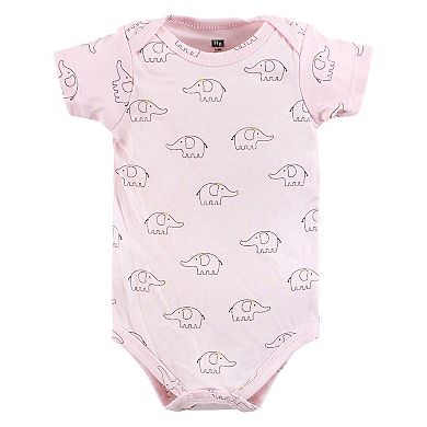 Hudson Baby Infant Girl Cotton Bodysuits, Pink Gray Elephant, 3-6 Months