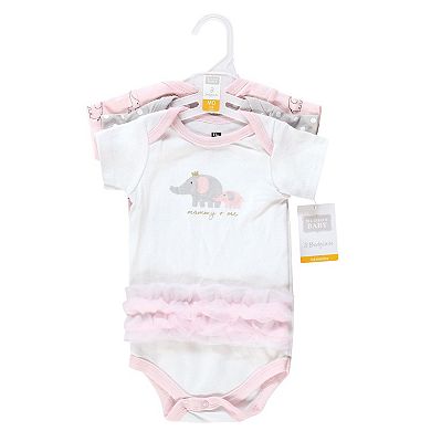 Hudson Baby Infant Girl Cotton Bodysuits, Pink Gray Elephant, 3-6 Months