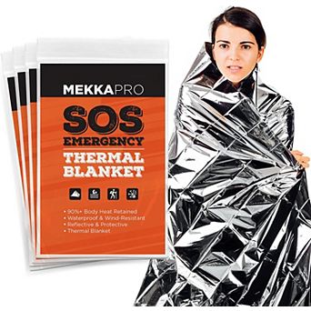 Mekkapro Emergency Mylar Thermal Blankets (4-pack), Pocket Sized For Emergencies, Camping (gold)
