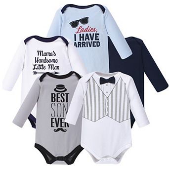 Hudson Baby Infant Boy Cotton Long-Sleeve Bodysuits 5 pk Handsome Little Man