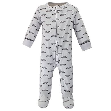 Touched by Nature Baby Boy Organic Cotton Zipper Sleep and Play 3pk, Mr Moon, 6-9 Months