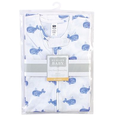 Hudson Baby Infant Boy Long Sleeve Cotton Jersey Sleeping Bag, Blue Whale