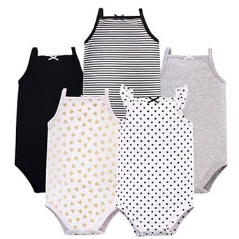 Hudson Baby Infant Girl Cotton Sleeveless Bodysuits 5 pk Basic Black Gold, 3-6 Months