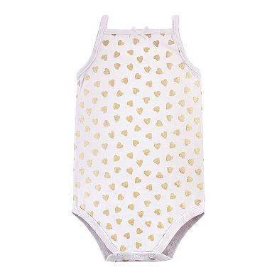 Hudson Baby Infant Girl Cotton Sleeveless Bodysuits 5pk, Basic Black Gold, 3-6 Months