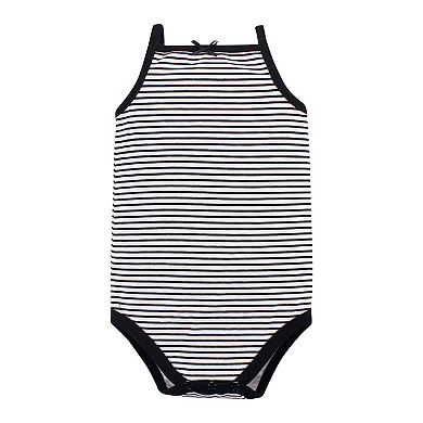 Hudson Baby Infant Girl Cotton Sleeveless Bodysuits 5pk, Basic Black Gold, 3-6 Months