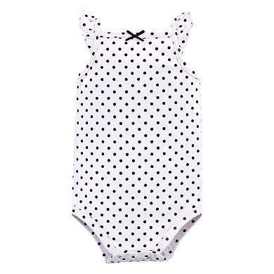 Hudson Baby Infant Girl Cotton Sleeveless Bodysuits 5pk, Basic Black Gold, 3-6 Months