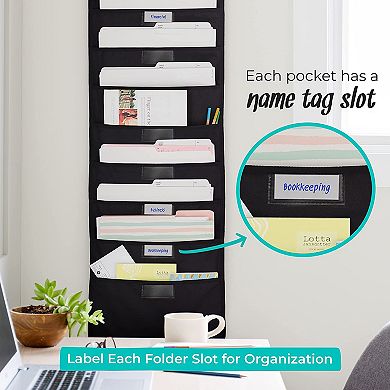 Walldeca Hanging File Organizer, Black Letter-sized Storage Pocket Chart (20 Pockets - With Nametag)