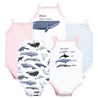 Hudson Baby Infant Girl Cotton Sleeveless Bodysuits, Girl Whale Types, 0-3 Months