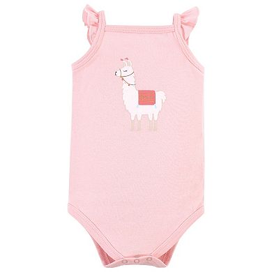 Hudson Baby Infant Girl Cotton Sleeveless Bodysuits 5pk, Llama