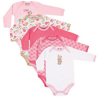 Luvable Friends Baby Girl Cotton Long-Sleeve Bodysuits 5 pk Bunny