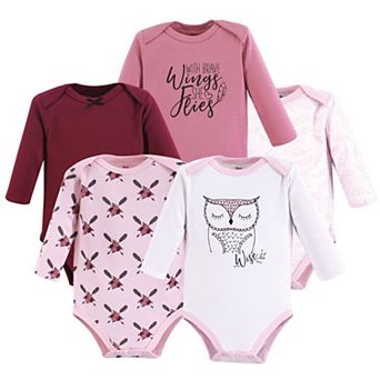 Yoga Sprout Baby Girl Cotton Long-Sleeve Bodysuits 5 pk Owl