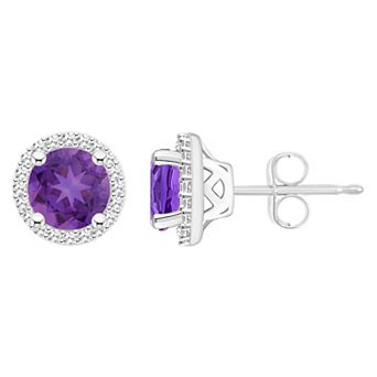 Celebration Gems Sterling Silver Gemstone & 1/5 Carat T.W. Diamond 6mm Halo Stud Earrings