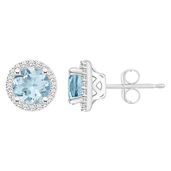Celebration Gems Sterling Silver Gemstone & 1/5 Carat T.W. Diamond 6mm Halo Stud Earrings