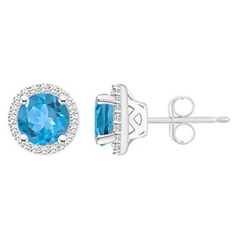 Celebration Gems Sterling Silver Gemstone & 1/5 Carat T.W. Diamond 6mm Halo Stud Earrings