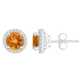 Celebration Gems Sterling Silver Gemstone & 1/5 Carat T.W. Diamond 6mm Halo Stud Earrings