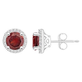 Celebration Gems Sterling Silver Gemstone & 1/5 Carat T.W. Diamond 6mm Halo Stud Earrings