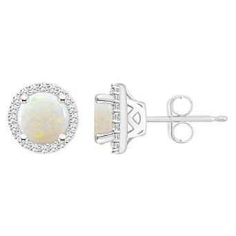 Celebration Gems Sterling Silver Gemstone & 1/5 Carat T.W. Diamond 6mm Halo Stud Earrings