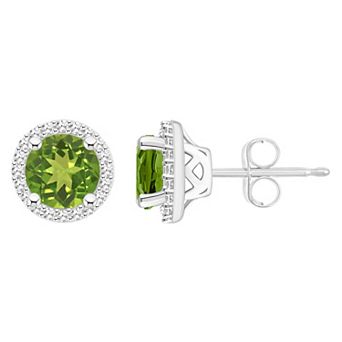 Celebration Gems Sterling Silver Gemstone & 1/5 Carat T.W. Diamond 6mm Halo Stud Earrings