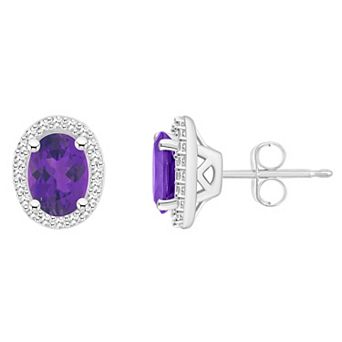 Celebration Gems Sterling Silver Gemstone & 1/5 Carat T.W. Diamond Halo Stud Earrings