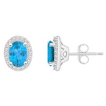 Celebration Gems Sterling Silver Gemstone & 1/5 Carat T.W. Diamond Halo Stud Earrings