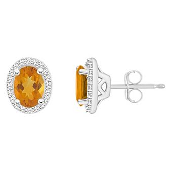 Celebration Gems Sterling Silver Gemstone & 1/5 Carat T.W. Diamond Halo Stud Earrings