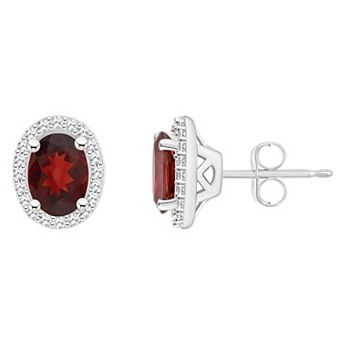 Celebration Gems Sterling Silver Gemstone & 1/5 Carat T.W. Diamond Halo Stud Earrings