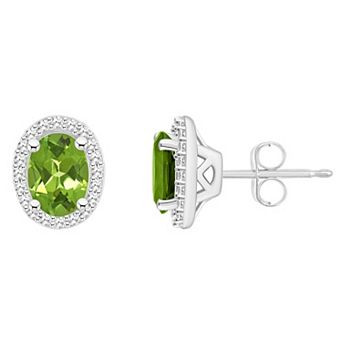 Celebration Gems Sterling Silver Gemstone & 1/5 Carat T.W. Diamond Halo Stud Earrings