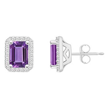 Celebration Gems Sterling Silver Gemstone & 1/5 Carat T.W. Diamond Halo Stud Earrings