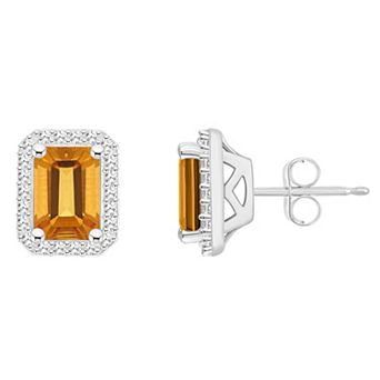 Celebration Gems Sterling Silver Gemstone & 1/5 Carat T.W. Diamond Halo Stud Earrings