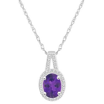 Celebration Gems Sterling Silver Gemstone & 1/7 Carat T.W. Diamond Halo Pendant Necklace