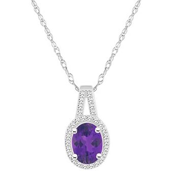 Celebration Gems Sterling Silver Gemstone & 1/7 Carat T.W. Diamond Halo Pendant Necklace