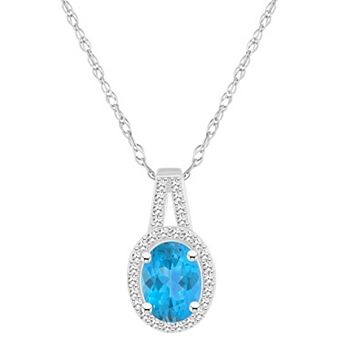 Celebration Gems Sterling Silver Gemstone & 1/7 Carat T.W. Diamond Halo Pendant Necklace