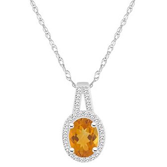 Celebration Gems Sterling Silver Gemstone & 1/7 Carat T.W. Diamond Halo Pendant Necklace