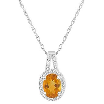 Celebration Gems Sterling Silver Gemstone & 1/7 Carat T.W. Diamond Halo Pendant Necklace
