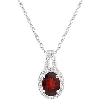 Celebration Gems Sterling Silver Gemstone & 1/7 Carat T.W. Diamond Halo Pendant Necklace