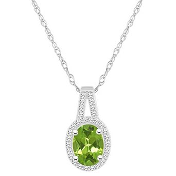 Celebration Gems Sterling Silver Gemstone & 1/7 Carat T.W. Diamond Halo Pendant Necklace