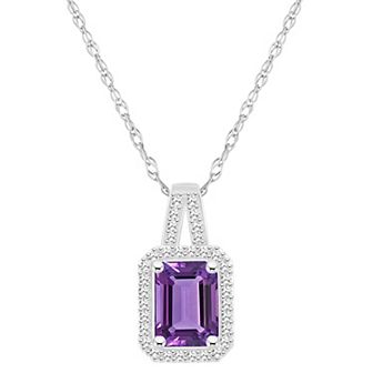 Celebration Gems Sterling Silver Gemstone & 1/6 Carat T.W. Diamond Halo Pendant Necklace