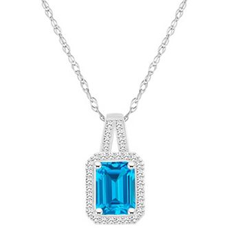Celebration Gems Sterling Silver Gemstone & 1/6 Carat T.W. Diamond Halo Pendant Necklace