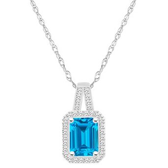 Celebration Gems Sterling Silver Gemstone & 1/6 Carat T.W. Diamond Halo Pendant Necklace