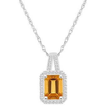 Celebration Gems Sterling Silver Gemstone & 1/6 Carat T.W. Diamond Halo Pendant Necklace