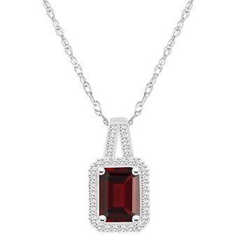 Celebration Gems Sterling Silver Gemstone & 1/6 Carat T.W. Diamond Halo Pendant Necklace
