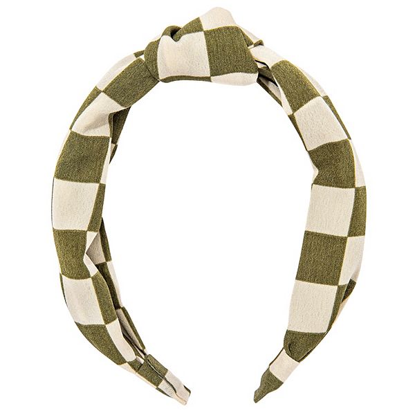 Women's SO® Green & White Checkered Top Knot Headband