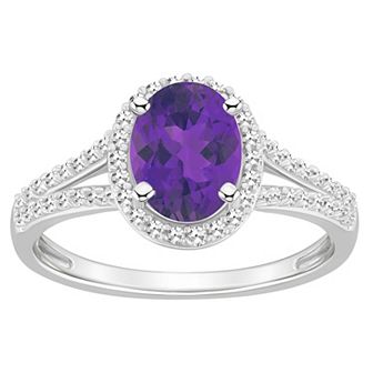 Celebration Gems Sterling Silver Gemstone & 1/4 Carat T.W. Diamond Halo Ring