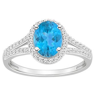 Celebration Gems Sterling Silver Gemstone & 1/4 Carat T.W. Diamond Halo Ring