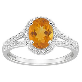 Celebration Gems Sterling Silver Gemstone & 1/4 Carat T.W. Diamond Halo Ring
