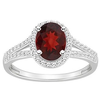 Celebration Gems Sterling Silver Gemstone & 1/4 Carat T.W. Diamond Halo Ring