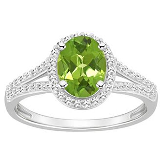 Celebration Gems Sterling Silver Gemstone & 1/4 Carat T.W. Diamond Halo Ring