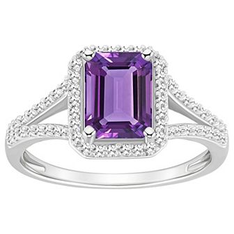 Celebration Gems Sterling Silver Gemstone & 1/4 Carat T.W. Diamond Halo Ring